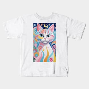 Whimsical Whiskers: Colorful Abstract Cat Kids T-Shirt